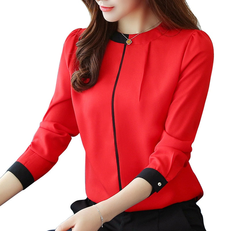 chiffon women Blouse Shirt 2019 Long Sleeve red women's clothing Office Lady blouse Women's Tops Ladies' shirt Blusas A91 30
