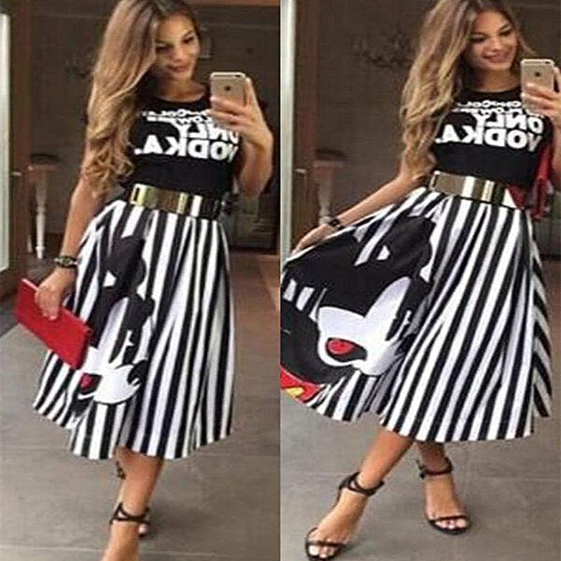 ATKULLQZ 2019 fashion mouse stripe elegant women's skirt women's new style woman skirt boutique clothing Long section skirts