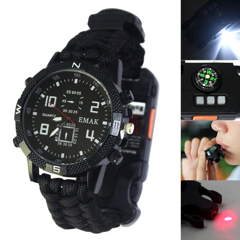 EDC Tactical multi Outdoor Camping survival bracelet watch  Rescue Rope paracord equipment Tools kit