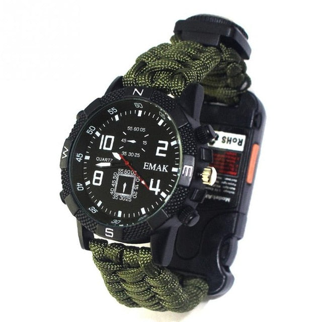 EDC Tactical multi Outdoor Camping survival bracelet watch  Rescue Rope paracord equipment Tools kit