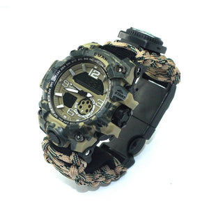 7 in 1 Outdoor Survival Watch Tactical Paracord Bracelet Watch with Compass Scraper Thermometer Paracord Whistle Camping Tools