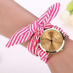 Quartz Watches Women Watches часы Accessories Luxury Fashion Stripe Cloth Quartz Dial Bracelet Wristwatch Watch Free Ship