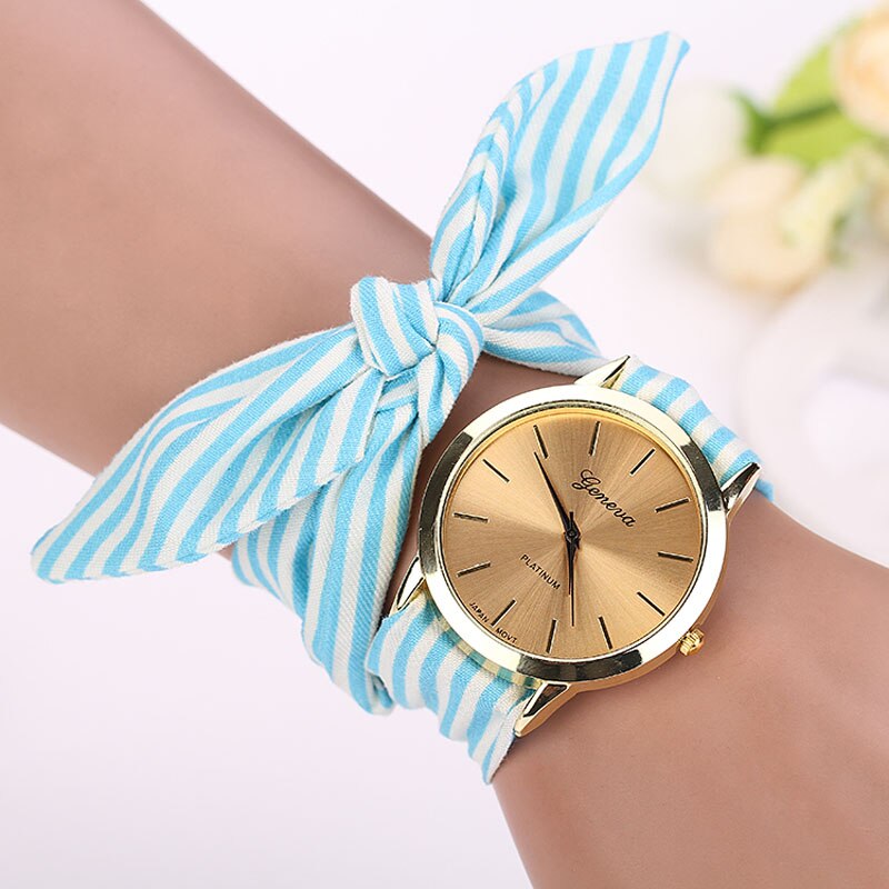 Quartz Watches Women Watches часы Accessories Luxury Fashion Stripe Cloth Quartz Dial Bracelet Wristwatch Watch Free Ship