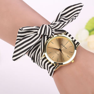 Quartz Watches Women Watches часы Accessories Luxury Fashion Stripe Cloth Quartz Dial Bracelet Wristwatch Watch Free Ship