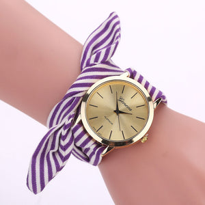 Quartz Watches Women Watches часы Accessories Luxury Fashion Stripe Cloth Quartz Dial Bracelet Wristwatch Watch Free Ship