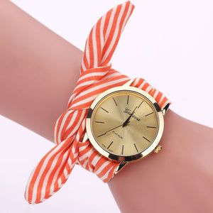 Quartz Watches Women Watches часы Accessories Luxury Fashion Stripe Cloth Quartz Dial Bracelet Wristwatch Watch Free Ship