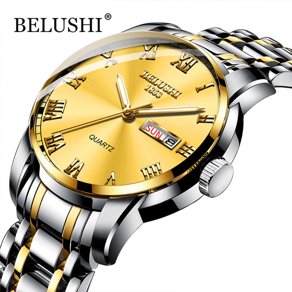 Belushi Classics Watch Quartz Watches Men Luxury Brand Watch Men Waterproof  Stainless steel Gold Date Clock relogio masculino