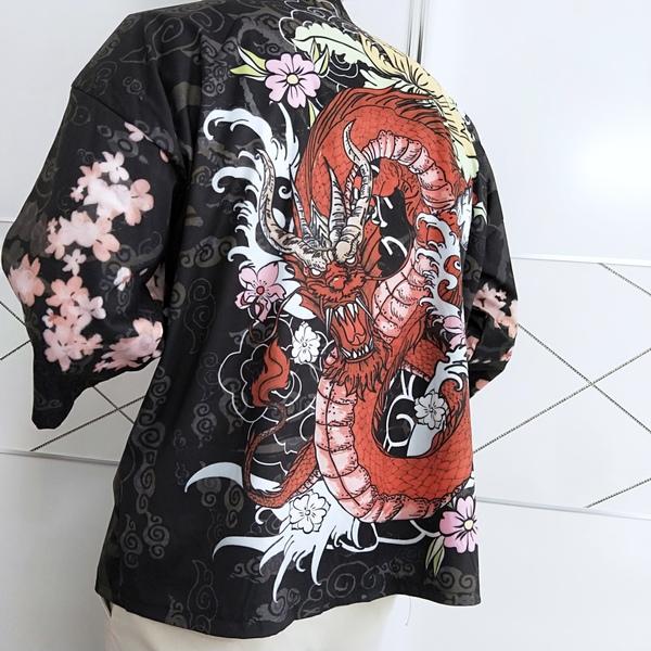 NiceMix Women's Dragon Pattern Auspicious Clouds Kimono Jackets Japanese Cardigan Retro Coats Traditional Clothing Streatwear