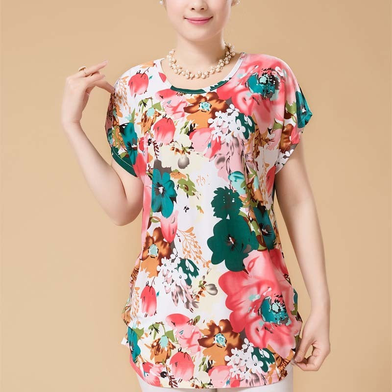 XL-5XL Women Summer Style Casual Blouses Flor Clothing Plus Size Short Sleeve Floral Blusas Shirt Women's Tops Russia 56