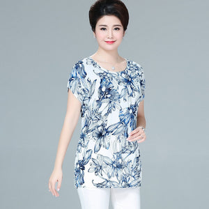 XL-5XL Women Summer Style Casual Blouses Flor Clothing Plus Size Short Sleeve Floral Blusas Shirt Women's Tops Russia 56