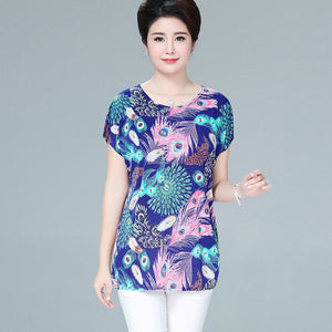 XL-5XL Women Summer Style Casual Blouses Flor Clothing Plus Size Short Sleeve Floral Blusas Shirt Women's Tops Russia 56