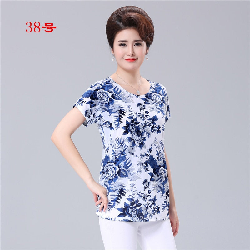 XL-5XL Women Summer Style Casual Blouses Flor Clothing Plus Size Short Sleeve Floral Blusas Shirt Women's Tops Russia 56