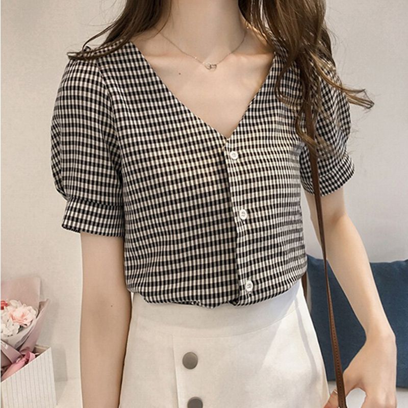 2018 Blouse Shirt Women s Korean Style V Neck Fashion Clothing Short S