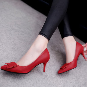 Temperament Elegant White High Heels Stiletto Womens Shoes Bow Pointed Single Shoes Red Wedding Shoes Professional Work Shoes