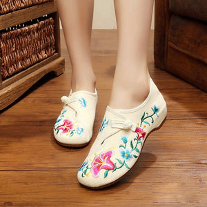 Veowalk Morning Glory Flower Embroidered Women's Canvas Ballet Flats Ladies Casual Comfort Denim Cotton Embroidery Women Shoes