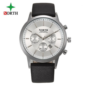 North Luxury Men Watches Waterproof Genuine Leather Fashion Casual Wristwatch Man Business Sport Clock Classic Blue Silver 6009