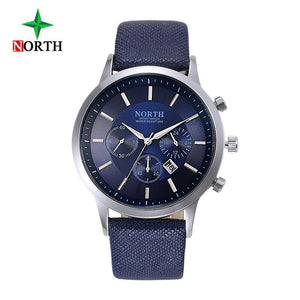 North Luxury Men Watches Waterproof Genuine Leather Fashion Casual Wristwatch Man Business Sport Clock Classic Blue Silver 6009