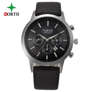 North Luxury Men Watches Waterproof Genuine Leather Fashion Casual Wristwatch Man Business Sport Clock Classic Blue Silver 6009