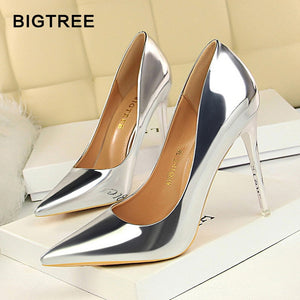 BIGTREE Shoes New Women Pumps Patent Leather High Heels Shoes Women Heels Sexy Wedding Shoes Stiletto Ladies Shoes Plus Size 43