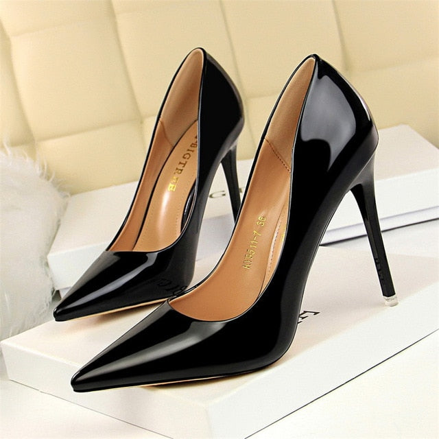 BIGTREE Shoes New Women Pumps Patent Leather High Heels Shoes Women Heels Sexy Wedding Shoes Stiletto Ladies Shoes Plus Size 43