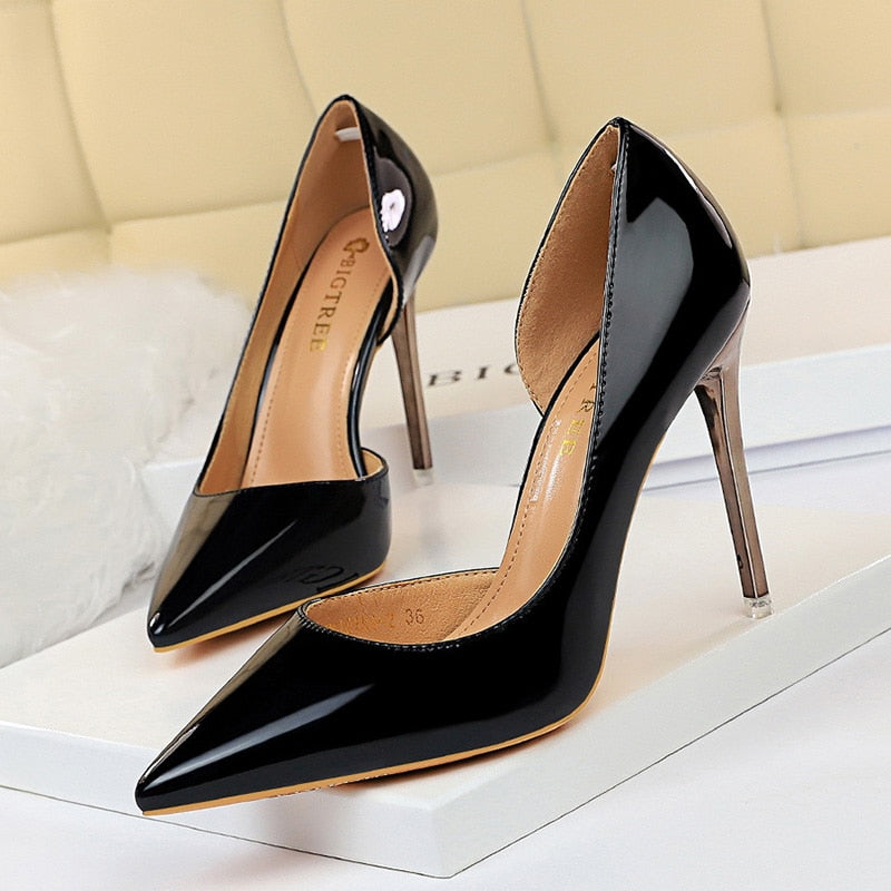 BIGTREE Shoes New Women Pumps Patent Leather High Heels Shoes Women Heels Sexy Wedding Shoes Stiletto Ladies Shoes Plus Size 43