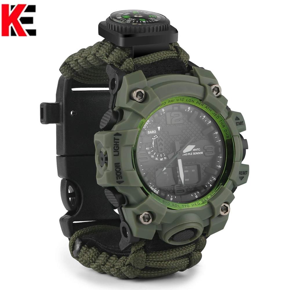 Outdoor Survival Paracord Watch Gear Waterproof Emergency Camp Wristband Knife Compass Whistle Thermometer First Aid Kits edc