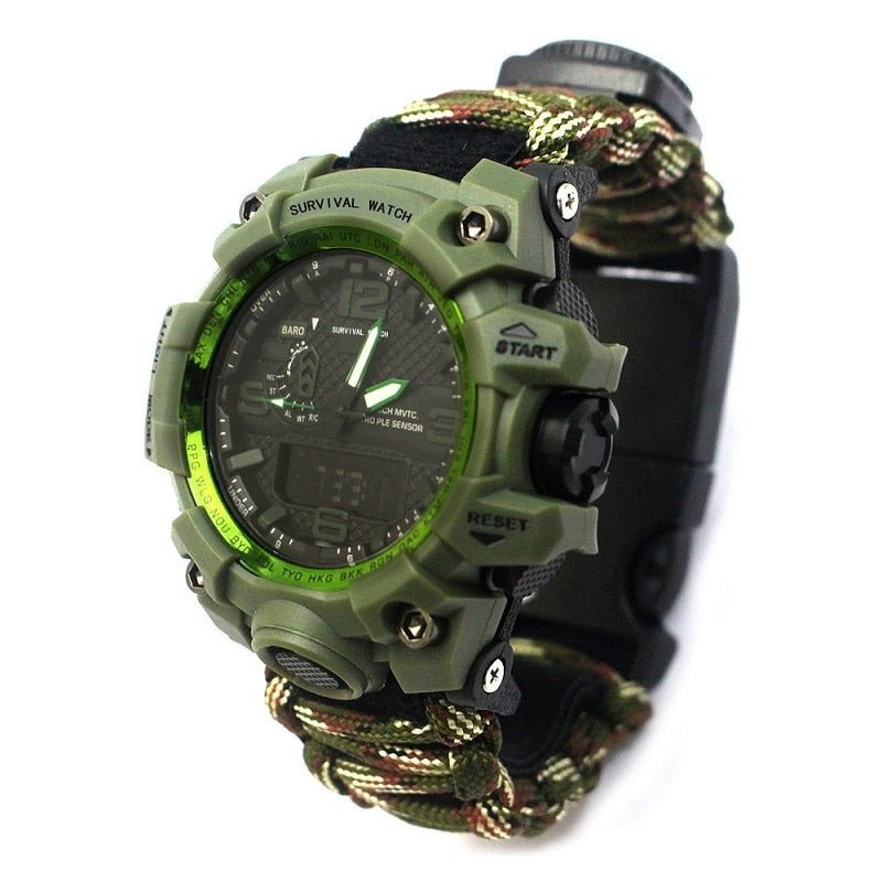 Outdoor Survival Paracord Watch Gear Waterproof Emergency Camp Wristband Knife Compass Whistle Thermometer First Aid Kits edc