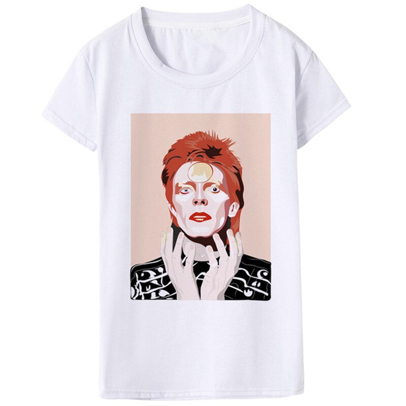 Luslos New Arrival Summer David Bowie Women's T Shirt Hip Pop Rock Funny Tshirts Casual Short Sleeve Tshirt Tops Female Clothing