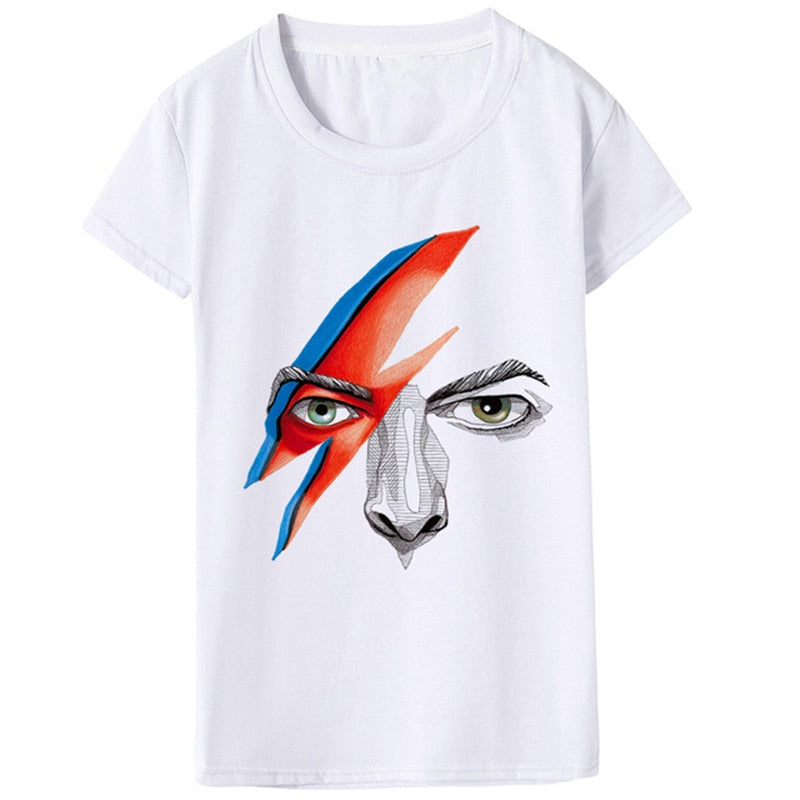 Luslos New Arrival Summer David Bowie Women's T Shirt Hip Pop Rock Funny Tshirts Casual Short Sleeve Tshirt Tops Female Clothing