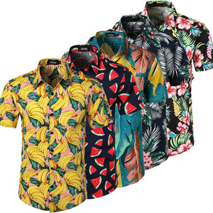 5 Style men's Hawaiian Beach Shirt Floral Fruit Print Shirts Tops Casual Short Sleeve Summer Holiday Vacation Fashion Plus size