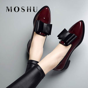 Flat Shoes Women Loafers Bowknot Pointed Toe Shoes Leather Flat Ladies Low Heel Casual Platform Sapatos Feminino Mocasines Mujer