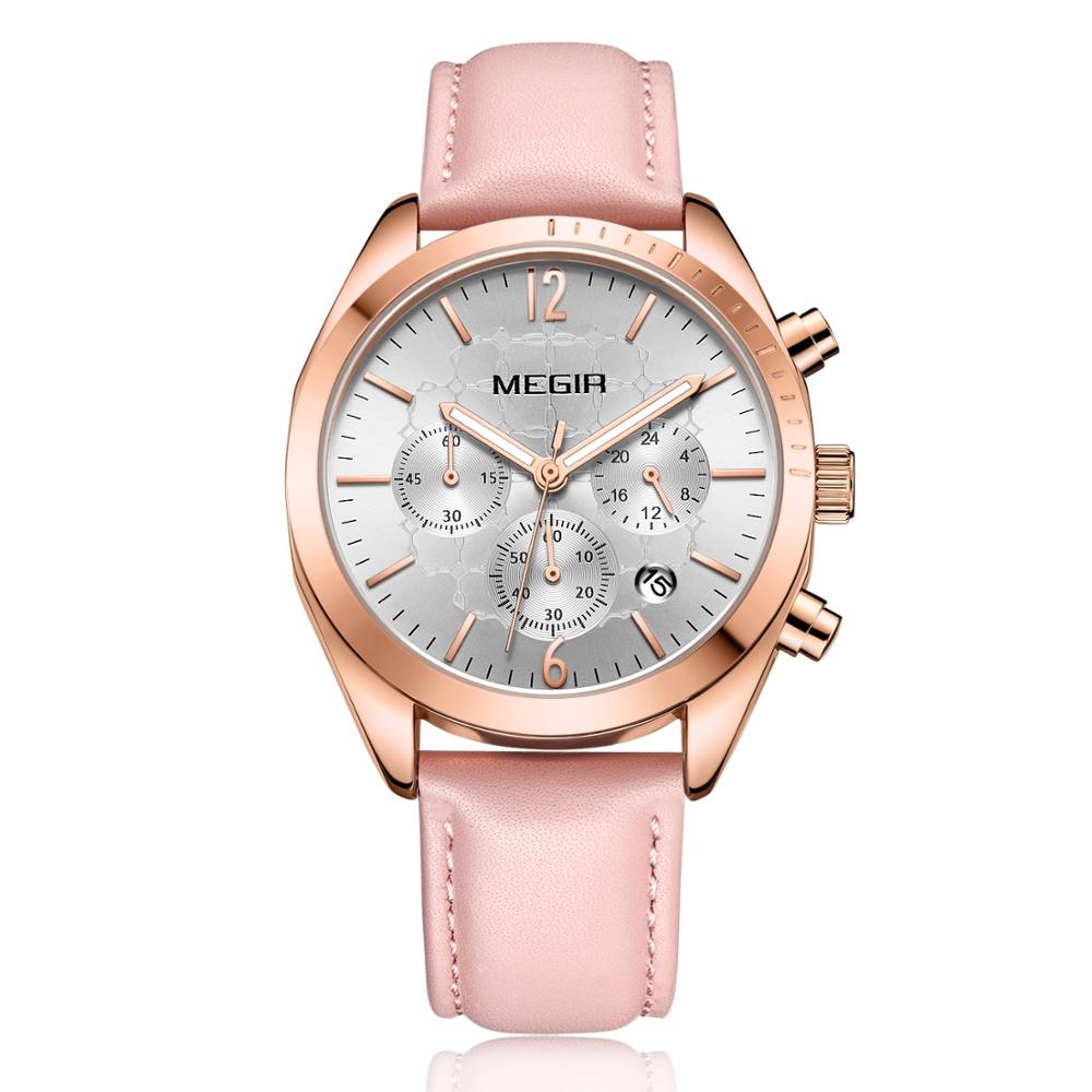 MEGIR Luxury Auto Date Quartz Ladies Watch  Leather  Fashion Watch Women Clock Reloj Mujer Women Watches Band Chronograph