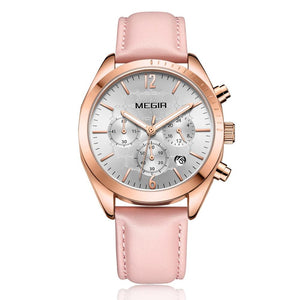 MEGIR Luxury Auto Date Quartz Ladies Watch  Leather  Fashion Watch Women Clock Reloj Mujer Women Watches Band Chronograph