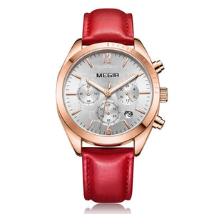 MEGIR Luxury Auto Date Quartz Ladies Watch  Leather  Fashion Watch Women Clock Reloj Mujer Women Watches Band Chronograph