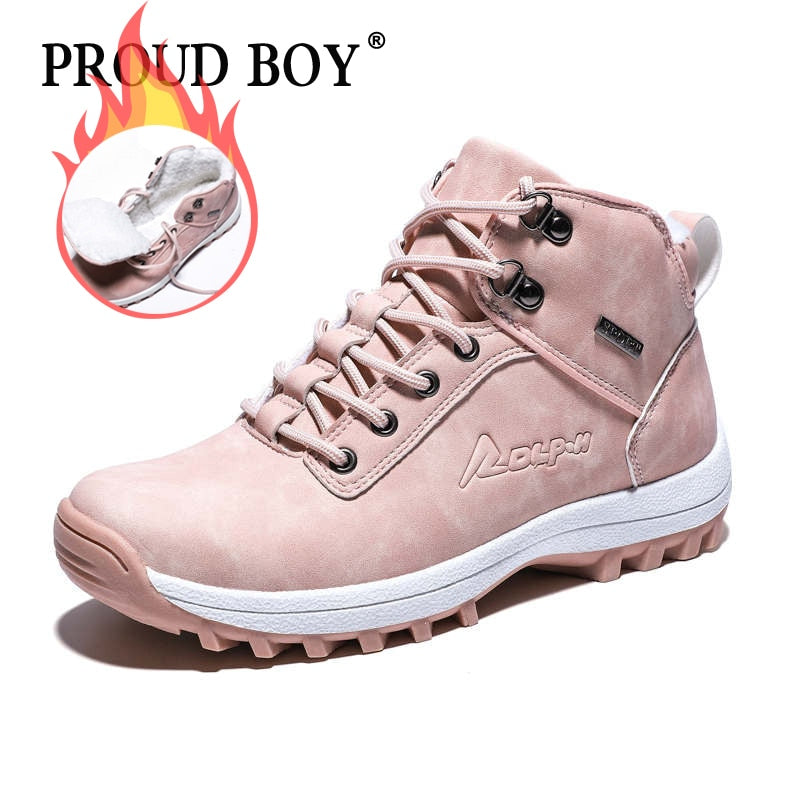 Women hiking shoes winter waterproof Non-Slip Outdoor boots With Fur Snow Sneakers Camping Sport Trekking Shoes for woman plush