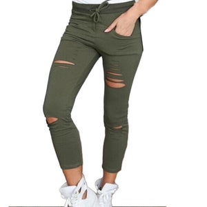 Women Fashion Denim Skinny Cut Pencil Pants High Waist Stretch Jeans Trousers Cotton Drawstring Slim Leggings Rk