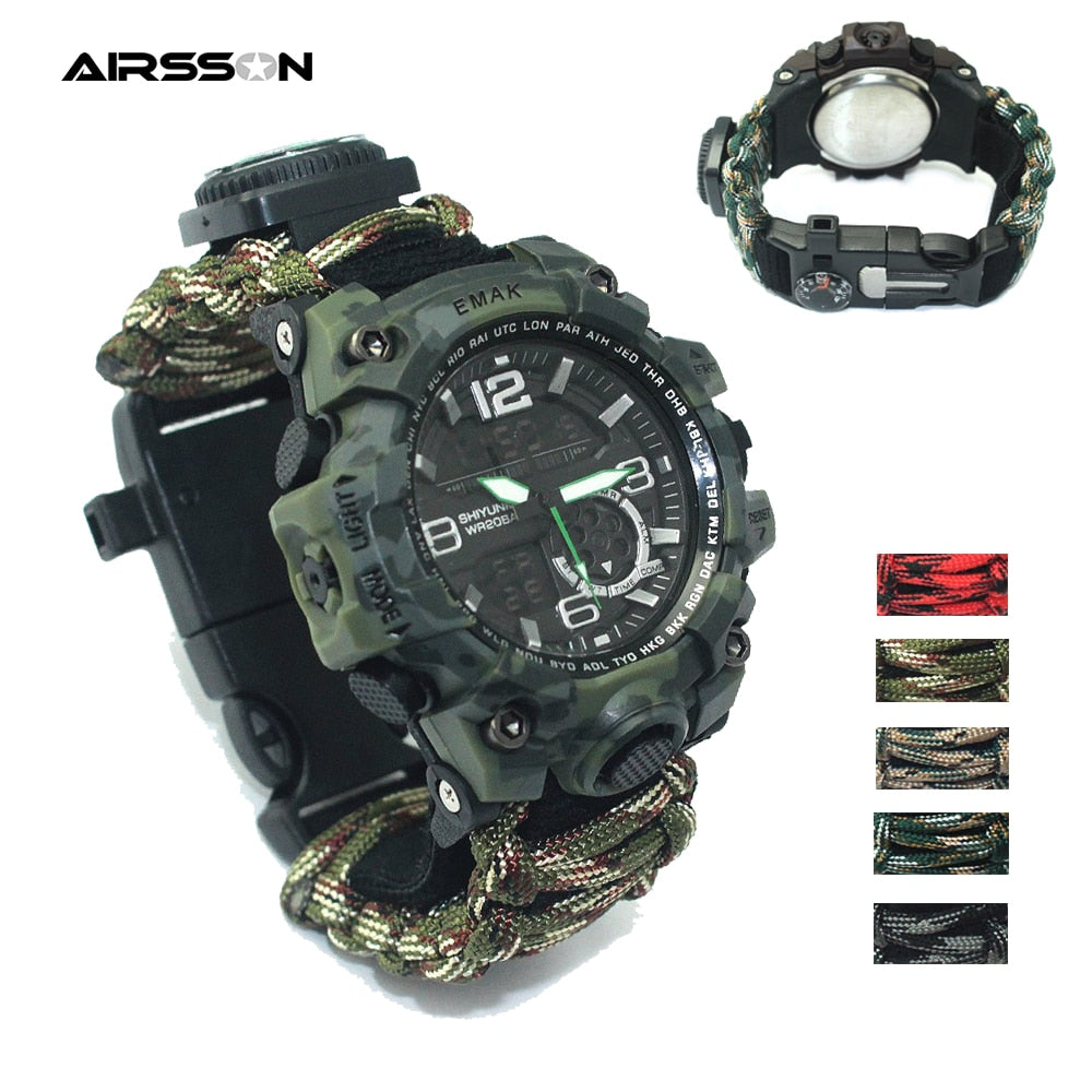 Outdoor Survival Watch Tactical Rescue Paracord Watch Bracelet Medical Multi-functional Compass Thermometer for Camping Hiking