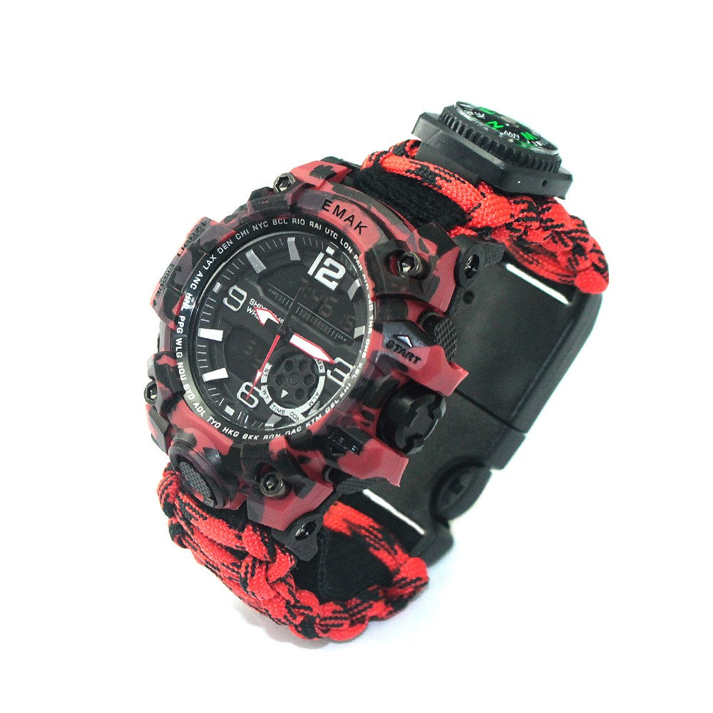 Outdoor Survival Watch Tactical Rescue Paracord Watch Bracelet Medical Multi-functional Compass Thermometer for Camping Hiking