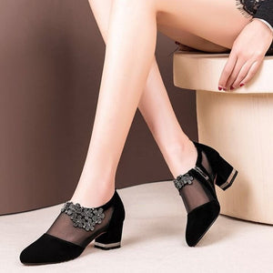 Women Crystal Lace Zip Mesh Pumps Woman High Heels Spring Female Shoes Classics Solid Platform Sandals Ladies Party Shoes 2020