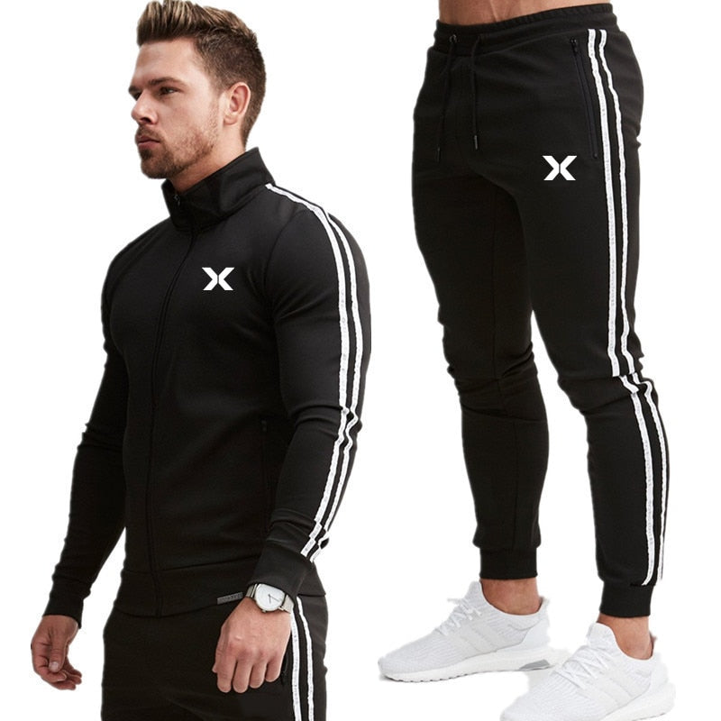 2019 Tracksuit men sport suit running gym clothing casualtracksuit set men zipper sweatshirt+pant jogger suit chandal hombre