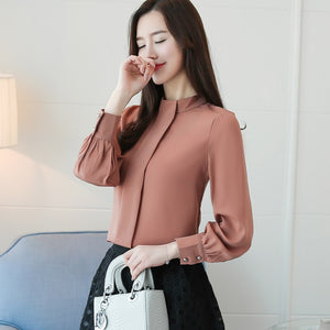 New 2018 Long Sleeve Women Blouses shirt Fashion Casual Chiffon OL blouse women's clothing stand neck women Tops blusas D456 30