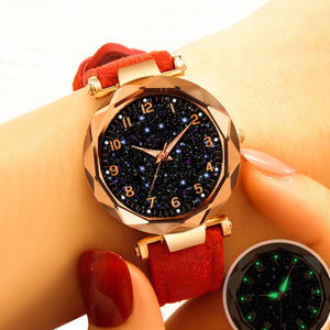 Luxury Starry Sky Watch For Women Fashion Ladies Quartz Wristwatch Red Leather Waterproof Clock relogio feminino zegarek damski