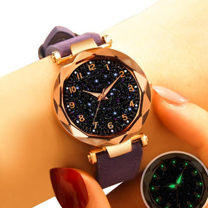 Luxury Starry Sky Watch For Women Fashion Ladies Quartz Wristwatch Red Leather Waterproof Clock relogio feminino zegarek damski