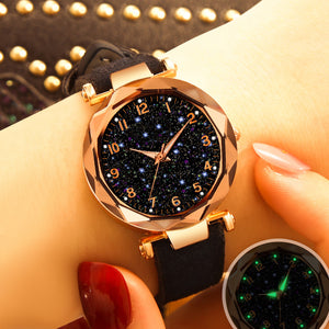 Luxury Starry Sky Watch For Women Fashion Ladies Quartz Wristwatch Red Leather Waterproof Clock relogio feminino zegarek damski