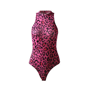 2018 Spring and Autumn Fashion Sexy Fluorescent Leopard Print Rompers Women Jumpsuit Pink Bodysuit Women's Clothing