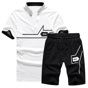 Summer 2PC Set Men EUR/US Size Short Sleeve T Shirts Two Piece Tops+ Shorts Suit Sportswear Set Mens Short Sets Male Tracksuit