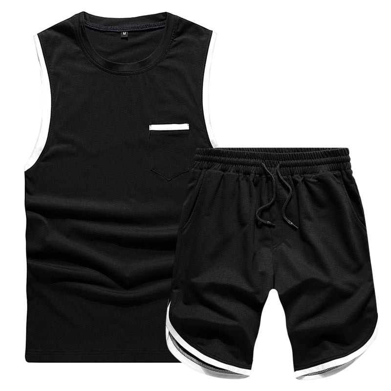 Summer 2PC Set Men EUR/US Size Short Sleeve T Shirts Two Piece Tops+ Shorts Suit Sportswear Set Mens Short Sets Male Tracksuit