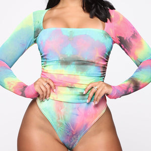 Cryptographic Fashion Tie Dye Slim Rainbow Female Bodysuits Casual Long Sleeve Print Women's Jumpsuits 2019 New Clothing