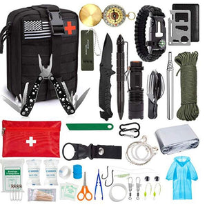 47 IN 1 Emergency Survival Kit Survival First Aid Kit SOS Tactical tool Flashlight Knife with Molle Pouch for Camping Adventures