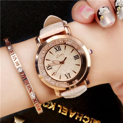 Women's Watch Luxury Roman Numeral Fashion Dress Watches Woman 2018 Leather Quartz Rhinestone Ladies Wristwatch Montres Femme